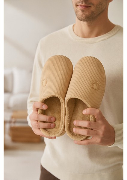 Velvet Erkek Ev Terliği Ses Yapmayan Taban Yünlü Terlik