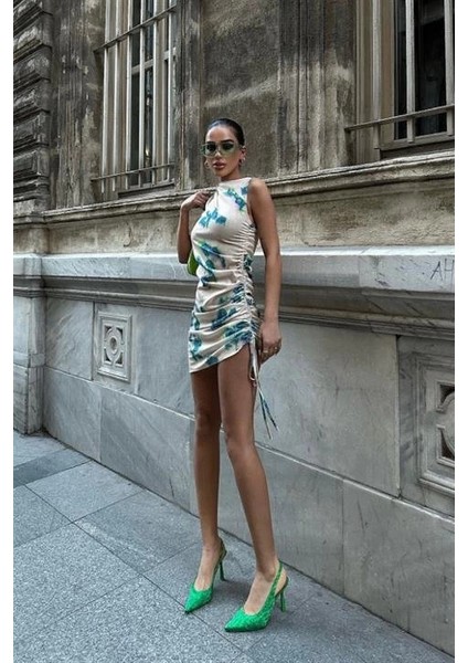 Marilyn Desenli Büzgülü Elbise 2514-13 fiyatları