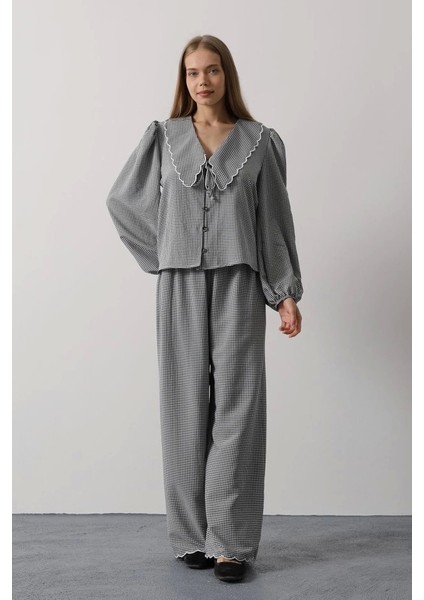 Işlemeli Bebe Yakalı Pantolon Takım - Siyah fiyatları