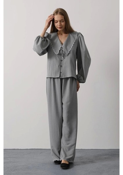 Işlemeli Bebe Yakalı Pantolon Takım - Siyah fırsatları