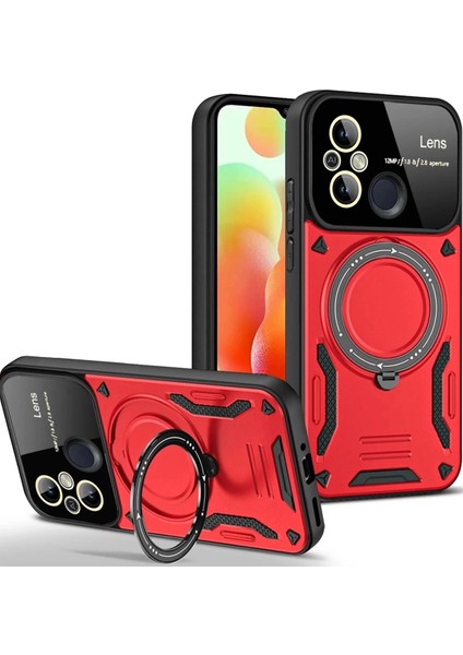 Newface Xiaomi Redmi 12C Kılıf Joy Lens Standlı Kapak - Kırmızı