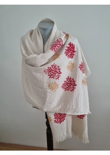 Müslin Peştemal Mercan Desenli Plaj Havlu