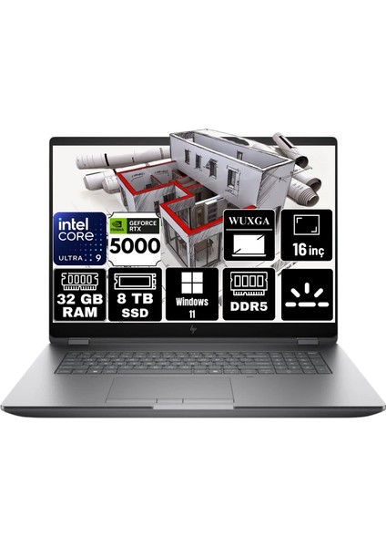 Zbook Fury 16 G1I Intel Ultra 9 285HX 32GB 8tb SSD Rtx Pro 5000 24GB 16" Windows 11 Pro Taşınabilir Iş Istasyonu 5F9T8ES-A4