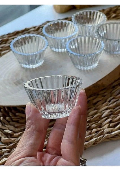 6 Adet Mini Cam Sosluk Kahve Yanı Lokumluk Reçellik Sunumluk Dekoratif Tabak