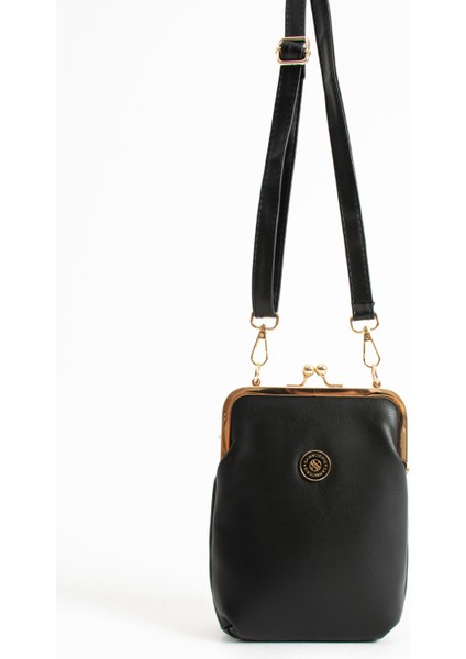 Kadın Burslu Gold Aksesuarlı Ayarlanabilir Çapraz Askılı Suni Deri Omuz ve Çapraz Çanta