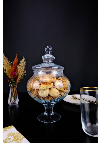 Bonbenera Cam Kapaklı Ayaklı Sunumluk Drajelik ve Kurabiyelik 30 cm