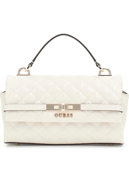 Kadın Kapitone Monogram Desenli El ve Omuz Çantası - Krem