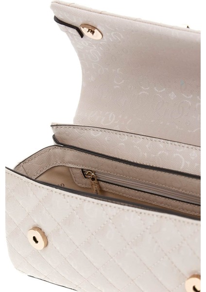 Kadın Kapitone Monogram Desenli El ve Omuz Çantası - Krem modelleri