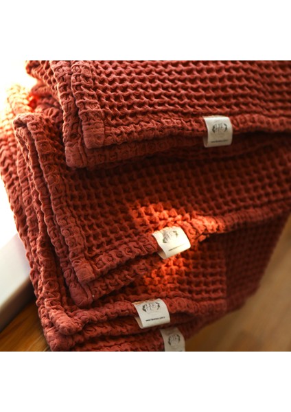 Premium Waffle %100 Pamuk 4’lü Kiremit Renk Banyo Havlu Seti fiyatları