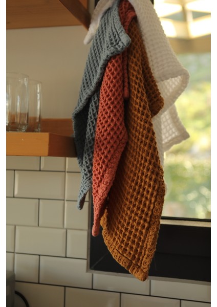 Premium Waffle %100 Pamuk 4’lü Kiremit Renk Banyo Havlu Seti modelleri