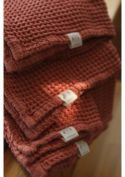 Premium Waffle %100 Pamuk 4’lü Kiremit Renk Banyo Havlu Seti fırsatları