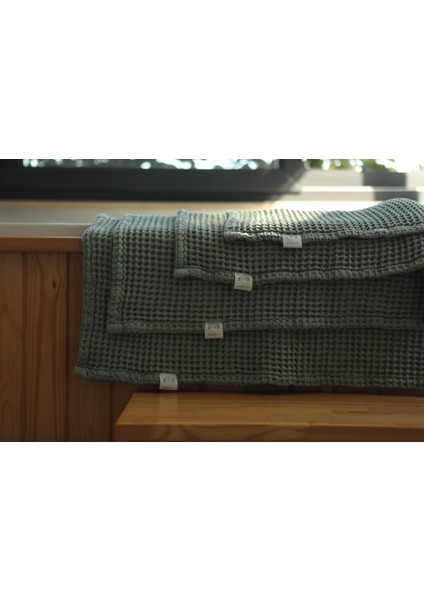 Premium Waffle %100 Pamuk 4’lü Çağla Yeşili Banyo Havlu Seti fiyatları