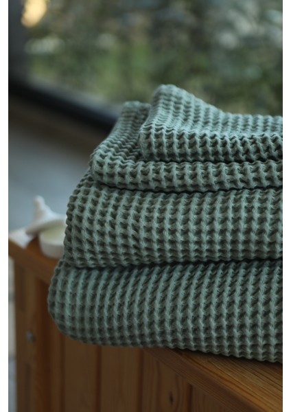 Premium Waffle %100 Pamuk 4’lü Çağla Yeşili Banyo Havlu Seti modelleri