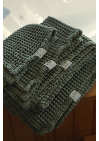 Premium Waffle %100 Pamuk 4’lü Çağla Yeşili Banyo Havlu Seti fırsatları