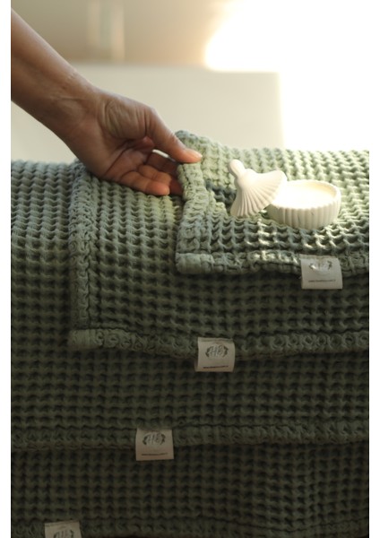 Premium Waffle %100 Pamuk 4’lü Çağla Yeşili Banyo Havlu Seti indirimleri