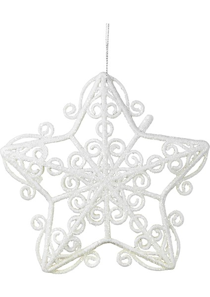 Yılbaşı Süsü Simli Dantel Desenli Yıldız Beyaz 15 cm