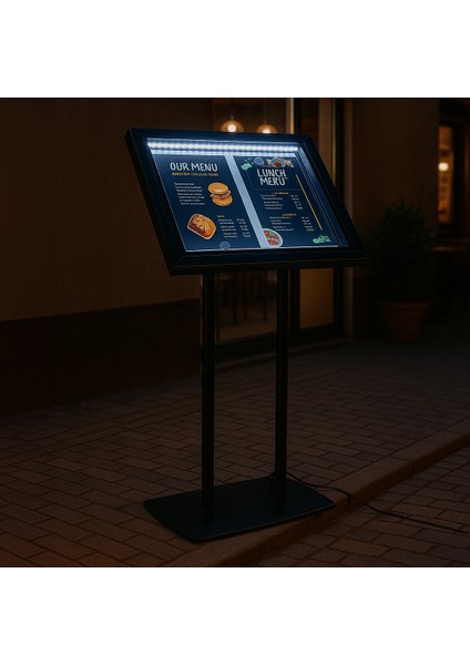 2xa4 LED Işıklı Restoran Menü ve Bilgi Panosu Kilitli Su Geçirmez Iç ve Dış Mekan Tekerlekli Pano fiyatları
