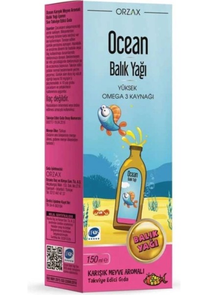 Orzax Ocean Omega3 Şurup 150 ml - Karışık Meyve Aromalı