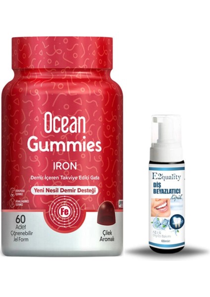 Orzax Ocean Gummies Iron Demir Içeren Takviye Edici Gıda 60 Adet + Hediye Diş Beyazlatıcı Köpük
