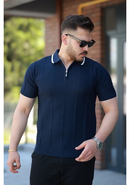 Erkek Yakalı Fermuarlı Kısa Kollu T-Shirt