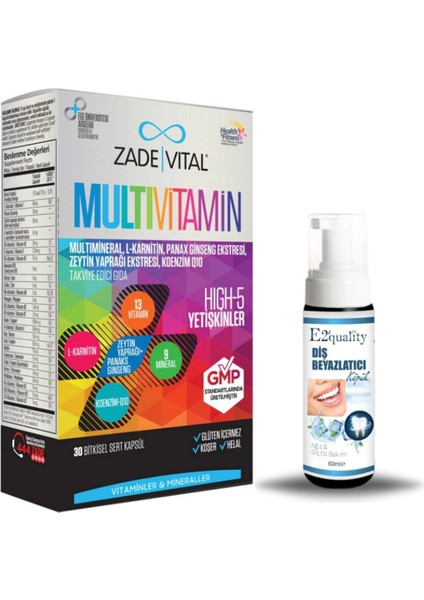Multivitamin Takviye Edici Gıda 30 Bitkisel Kapsül + Hediye Diş Beyazlatıcı Köpük