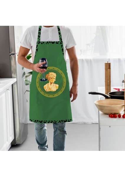 Yeşil Büst Detaylı Mutfak Önlüğü (Keten Kumaş, Uluslararası Yıkama ve Solmama Sertifikası)