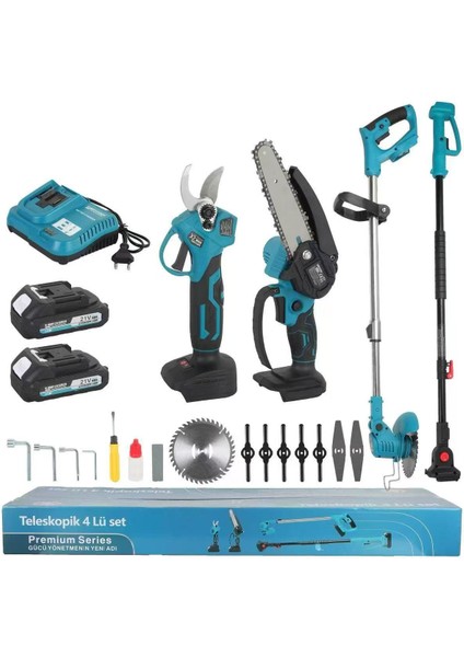 Kimmeer Plus 4 Lü Set Makas Testere Şarjlı Tırpan ve Teleskopik Uzatma