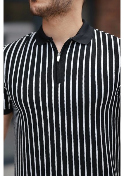 Erkek Çizgili Fermuar Yakalı Kısa Kollu Tişört modelleri