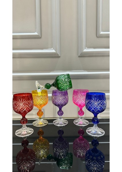 Bohemia Kesme El Işi Ayaklı Renkli Kristal Kahve Yanı Su Bardağı 150 ml