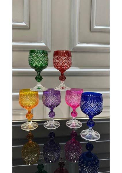 Bohemia Kesme El Işi Ayaklı Renkli Kristal Kahve Yanı Su Bardağı 150 ml fiyatları