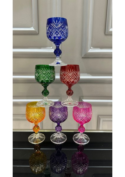 Bohemia Kesme El Işi Ayaklı Renkli Kristal Kahve Yanı Su Bardağı 150 ml modelleri