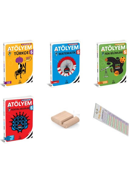 Arı 5. Sınıf Matematik + Türkçe + Fen + Sosyal Atölyem Seti - 2025-2026+TELEFON Tutucu+Çözüm Ayracı