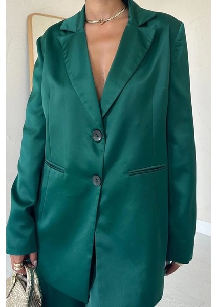 Zümrüt Saten Ceket ve Pantolon Takım modelleri