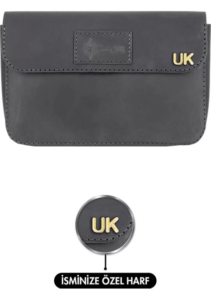 Isme Özel Çıtçıtlı El Çantası - %100 Crazy Deri - AC14002 - Antrasit