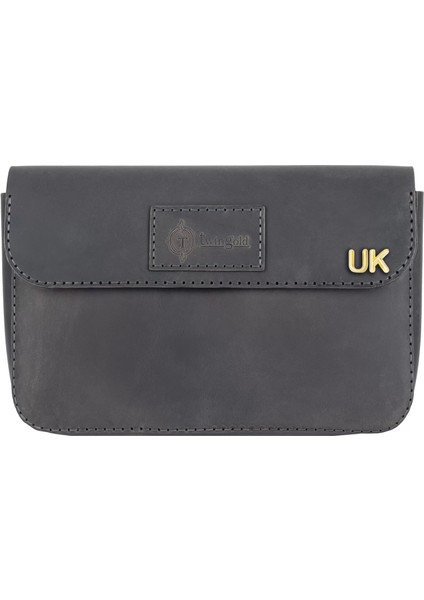 Isme Özel Çıtçıtlı El Çantası - %100 Crazy Deri - AC14002 - Antrasit fiyatları