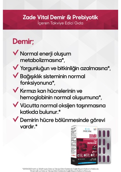 Demir ve Prebiyotik Içerikli Takviye Edici Gıda 30 Kapsül fiyatları