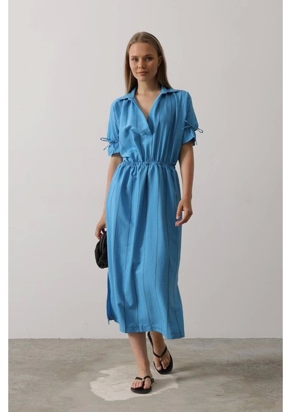Beli Lastikli Elbise - Mavi fiyatları