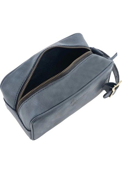 Isme Özel Dopp Kit Kişisel Bakım ve Seyahat Çantası - %100 Rainbow Deri - AC14004 - Lacivert