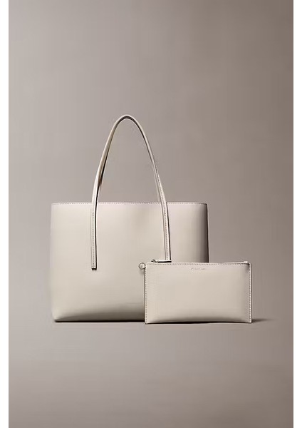 Kadın Foil Logo Tote Çanta - Krem