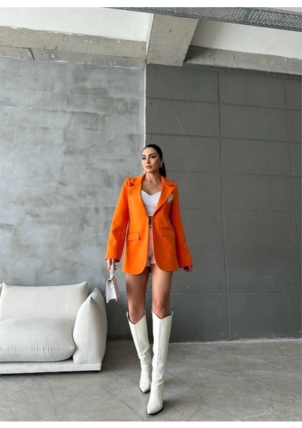 Ello Etiketli Çengelli Iğne Detaylı Ceket - Orange