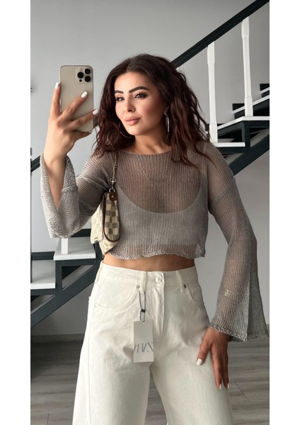Gri Merserize Crop Bluz modelleri