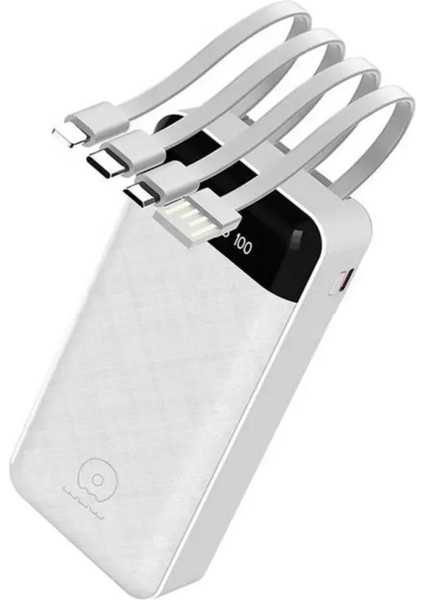 20000 Mah Powerbank 4 In 1. Kendinden Çoklu Kablo Girişli Beyaz fırsatları