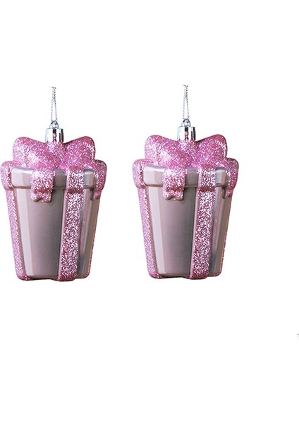 Yılbaşı Süsü Simli Parlak Hediye Paketi 2'li Pembe 10 cm