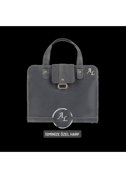 Isme Özel Crazy Büyük Boy Çanta - %100 Crazy Deri - AC09005 - Antrasit