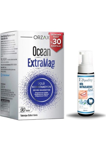 Orzax Ocean Extramag Üçlü Magnezyum Kombinasyonu 90 Tablet + Hediye Diş Beyazlatıcı Köpük