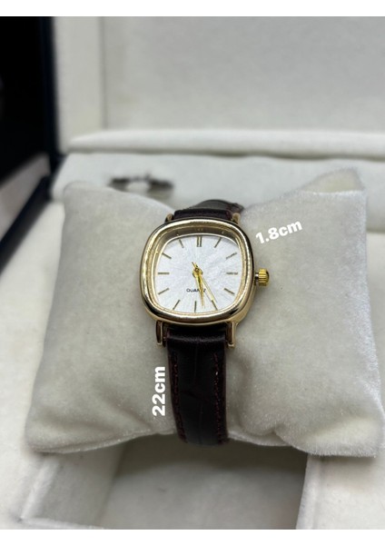 Vintage Retro Still Marka Model Oval Gold Kasa - Koyu Kahve Kordon Kadın Kol Saati 0021