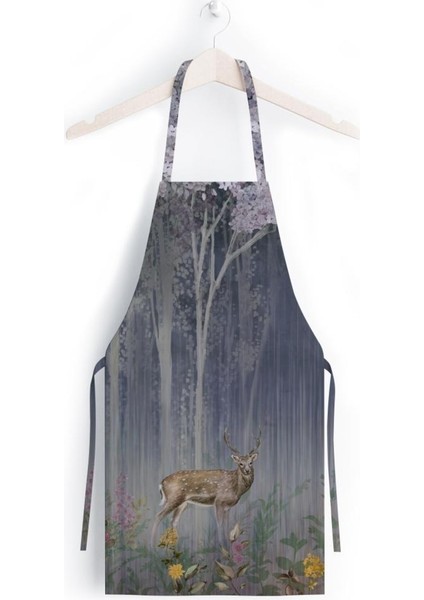 Red Mini Flowers And Gazels Mutfak Önlüğü (Keten Kumaş, Uluslararası Yıkama ve Solmama Sertifikası)