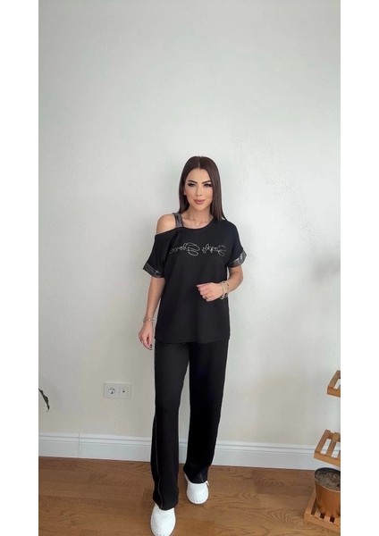 Kadın Kumaş Omuz Dekolteli Siyah Takım modelleri