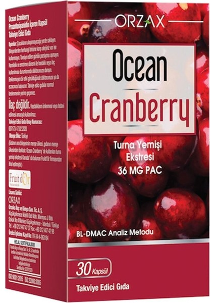 Cranberry Turna Yemişi Kapsül 30 Adet Aromasız Türkiye Menşeli Takviye Edici Gıda
