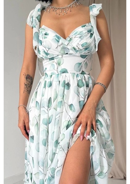 Yeşil Şifon Drapeli Elbise modelleri